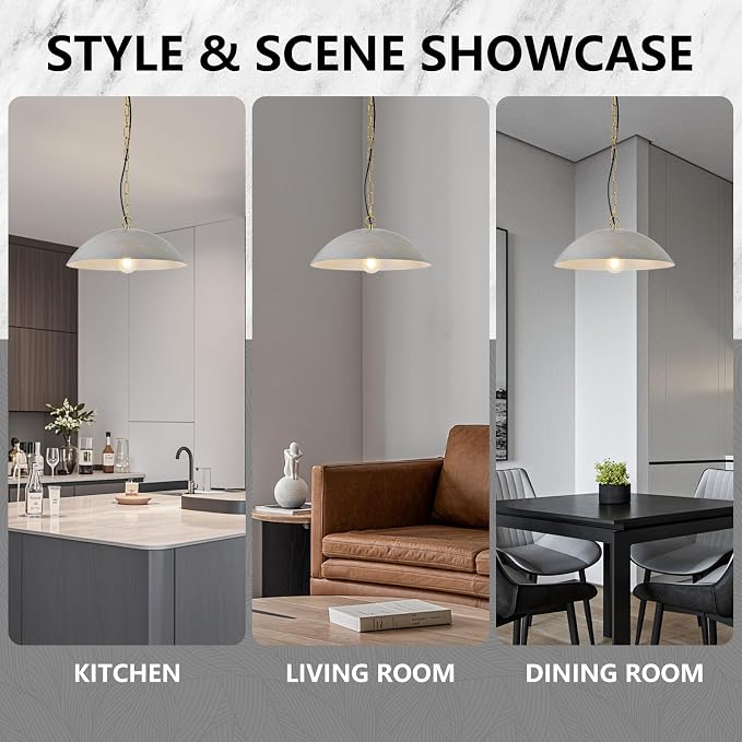 16" Pendant Lights Kitchen Island, Modern Large Pendant Light,Cement Gray Dome Pendant Lights for Kitchen Living Room Dining Room Bedroom Café