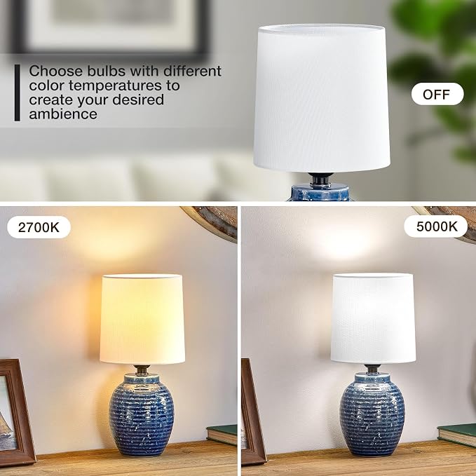 EJIAXIN Table Lamps Set of 2-13.75" Small Bedside Lamps - Classic Farmhouse Ceramic Table Lamp for Bedroom, Living Room, Nightstand, Office, Side Desk Lamp, End Table