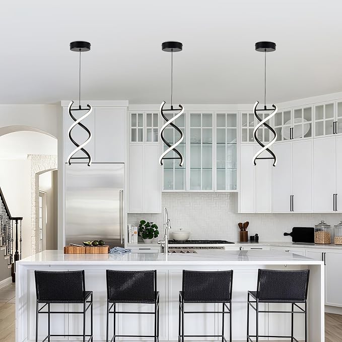 MAYNA Spiral Led Pendant Light Fixture,11W Modern Led Chandelier, 4000K Adjustable Height Hanging Light Fixture for Kitchen Living Room Dinning Room Bedroom Cafe Table, 1 Pack (Black)