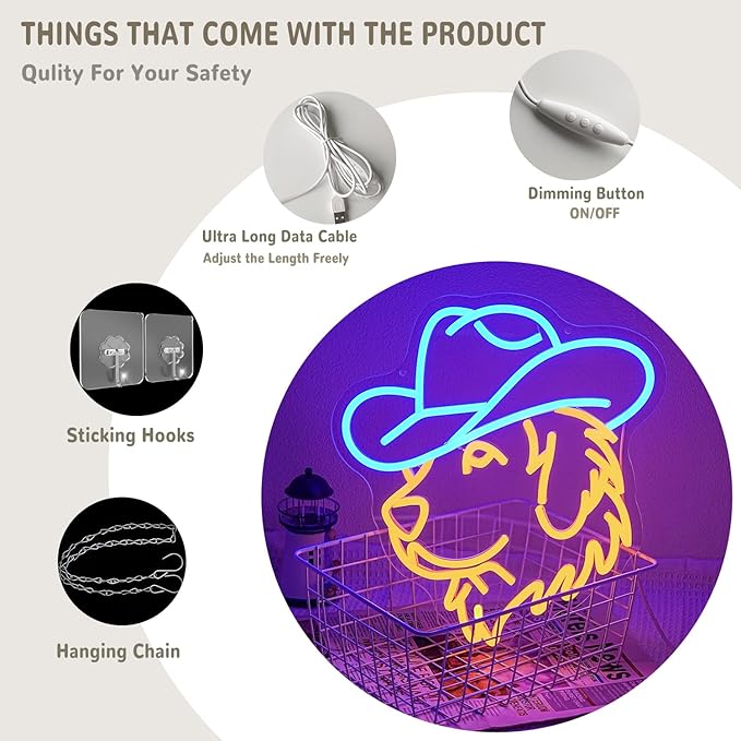 Golden Retriever Neon Sign for Wall Decor Dog Neon Light Cowboy LED Neon Sign Cute Retriever Led Neon Light for Bedroom Zoo Pet Shop Decoration