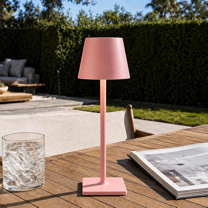 Yogaret Pink Cordless Table Lamps, 6000mAh Rechargeable Battery, 2 Pack | Portable table lights set of 2 wireless battery operated lamps for indoor tables, patio, restaurant, dinner and kitchen use