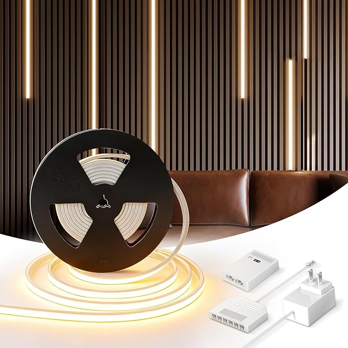 V4light Top-Emitting Silicone Linear LED Strip Light, 16.4ft, 2700K–6500K, CRI90+, Dot-Free & Dimmable, 12V Low Voltage, for Slat Wall Lighting, Under Cabinet, Display Cabinet & Modern Interiors