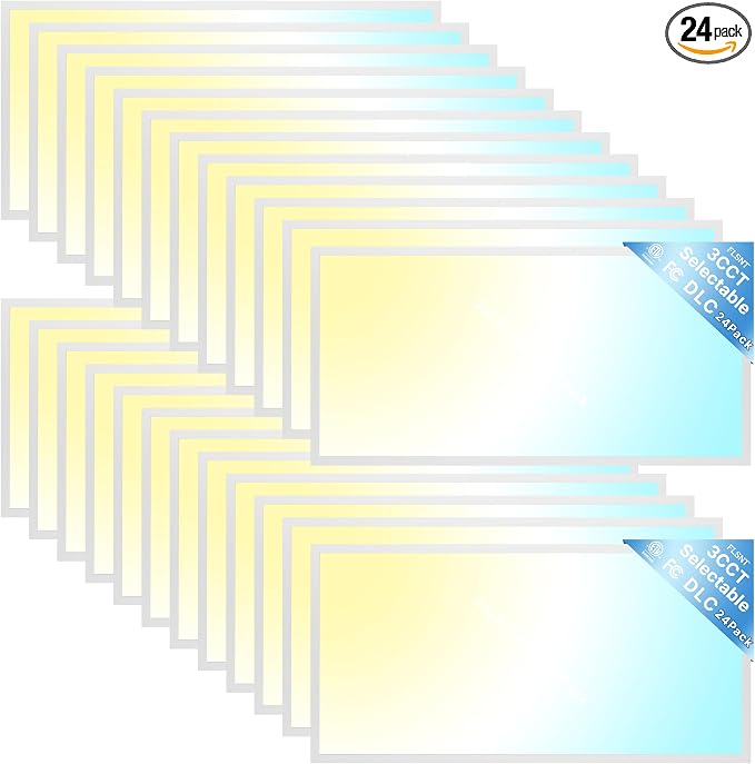 24 Pack 2x4 LED Flat Panel Light, Backlit T-Grid Drop Ceiling Light, 30/35/45W Selectable, 3300/3850/4950LM, 3500K/4000K/5000K 3CCT, 0-10V Dimmable, 120-277V, ETL DLC Listed, Damp Rated