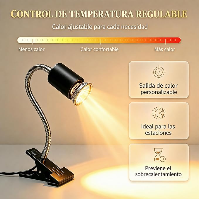 Reptile Heat Lamp, Timer & Dimmable UVA UVB Turtle Basking Light Fixture with 2 Pcs 50W Bulb, 360° Flexible Gooseneck Heating Lamp with Clamp for Turtle, Lizard, Snake, Chameleon, Hermit Crab
