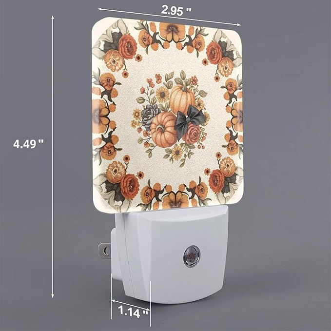 Pumpkin Fall Night Lights Sunflowers LED Plug-in Night Light 2-Pack, Auto Sensor Nightlights Set of 2 for Bedroom Bathroom