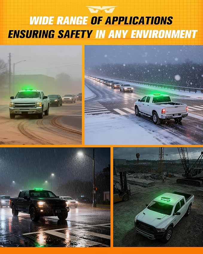 LUMENIX 56 LED Roof Top Strobe Beacon Lights Bar Rooftop Hazard Warning Safety Flashing Light for Fire EMS Emergency Management Command Vehicles Volunteer Security Patrol Cars - Green