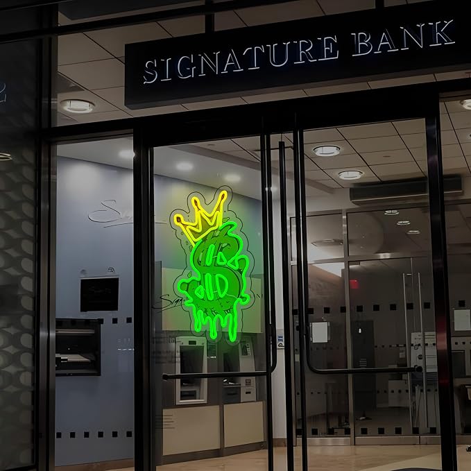 Money Neon Sign, Crown Dollar LED Neon Light USB Powered Decor | Dollar Wall Decor for Bedroom, Game Room, Man Cave, Office, Bar, Party Decoration and Gift