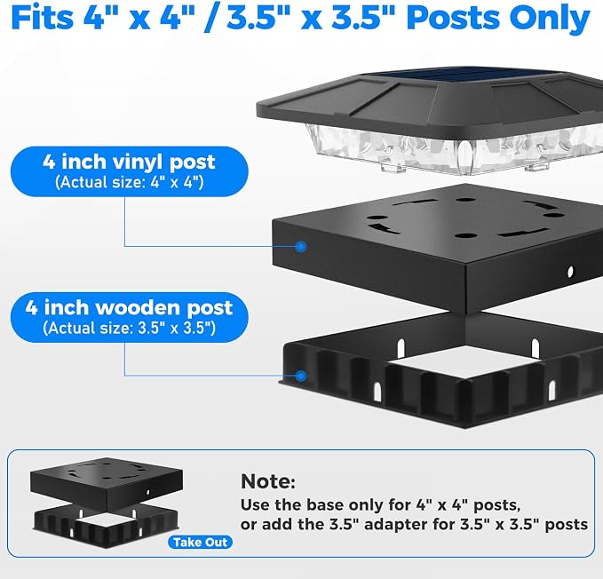 4 Packs 4x4 Solar Post Lights Outdoor Blue & Warm White | LED Fence Caps Light Fit 4x4/3.5×3.5 Wood & Vinyl Posts, Waterproof Post Top Lighting for Deck Mailbox Railing Porch Outside