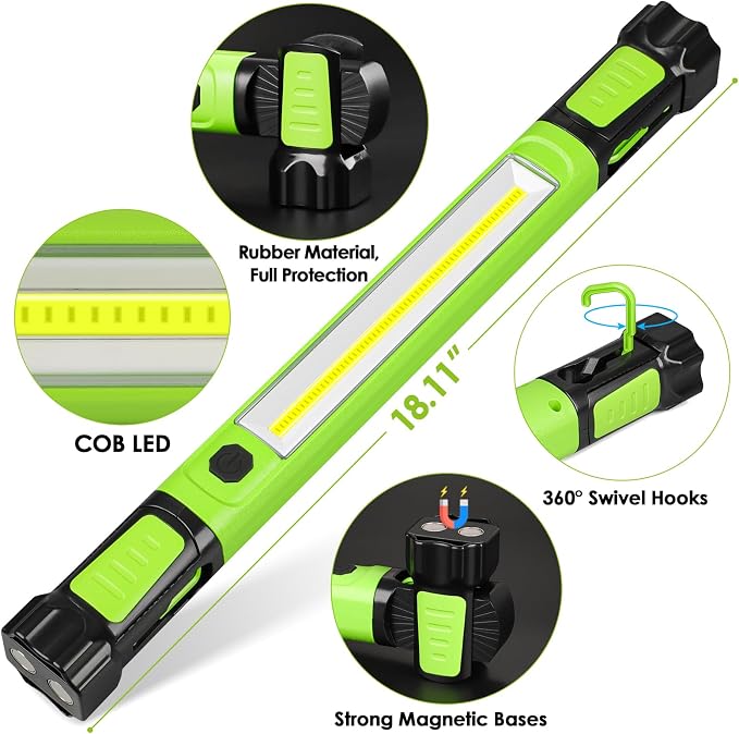 Work Light, 2500LM Bright LED Work Lights, 5200mAh Rechargeable Magnetic Underhood Work Light with Hooks, Cordless Battery Powered Mechanic Light for Car Repairing/Inspection/Garage/Workshop/Emergency