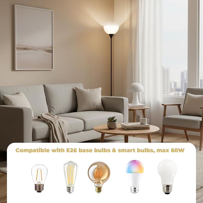 LALISU Floor Lamp, Standing Lamps with White Plastic Shade, Led Floor Lamp Rotary Switch Floor Lamps Modern Industrial Lamp, Tall Lamps for Living Room Bedroom Office Dining Room (All Black)