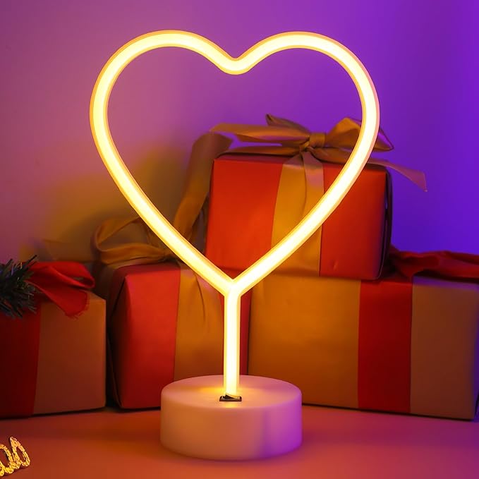ENUOLI Neon Night Light Heart Shaped Lamp USB & Battery Powered Hanging Heart Love Neon Sign Wedding Novelty Home Decor Birthday Party Christmas Party Kids Room Living Room Bedroom Bar