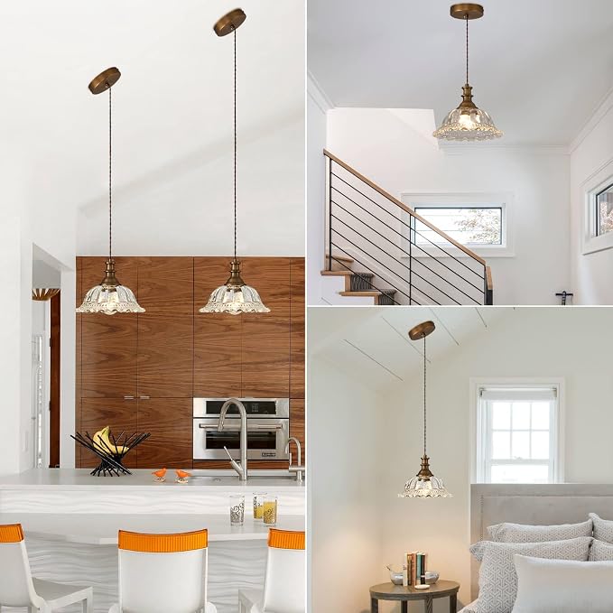 HDDFL Glass Pendant Lights Modern Pendant Lighting Fixtures Hanging Lamp Brushed Finish Hanging Light Fixture for Kitchen Island Bedroom Dining Room Coffee Shop Hallway Hotel Living Room