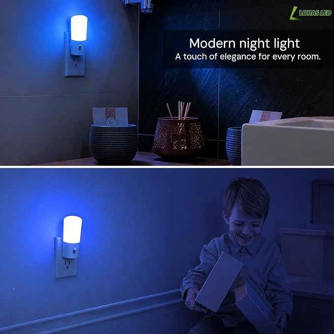 LOHAS-LED Blue Night Light Plug in, 2 Pack Dimmable LED Night Lights | Decorative Wall Blue Light, Dusk to Dawn Sensor, Adjustable Brightness for Kids Room, Hallway, Bathroom,Bedroom
