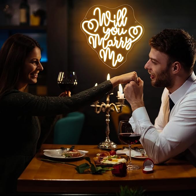 Will You Marry Me Neon Sign for Wall Decor Dimmable Led Neon Light Up Sign for Hanging Proposal Wedding Party Engagement Valentines Day Girlfriend Bridal Shower Gifts Art Size 13.1 * 12.9In (WZCP202)