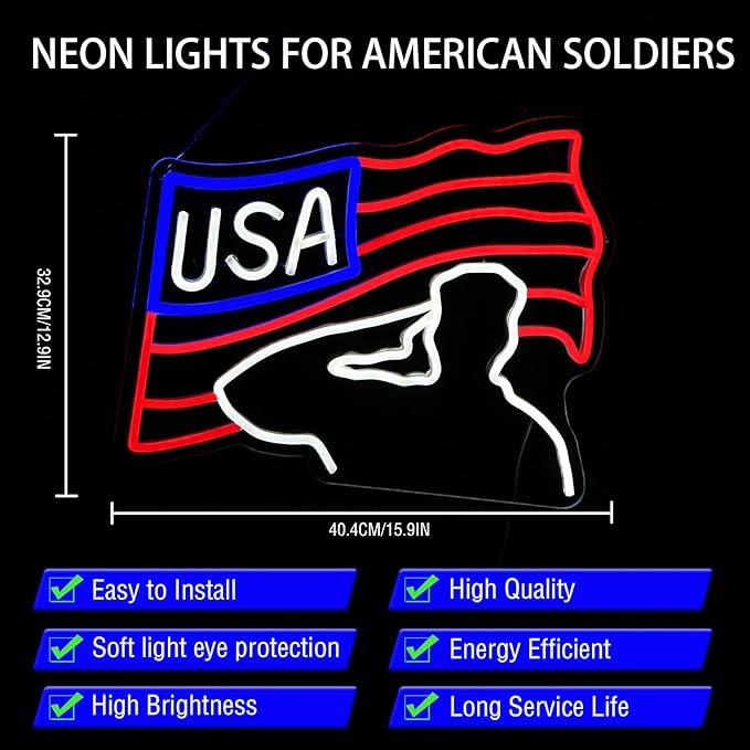 Veterans Day Neon Sign USA Flag Led Sign for Wall Decor Patriotic Neon Sign Bedroom Home Decor Classroom Art Student Gift Christmas Party