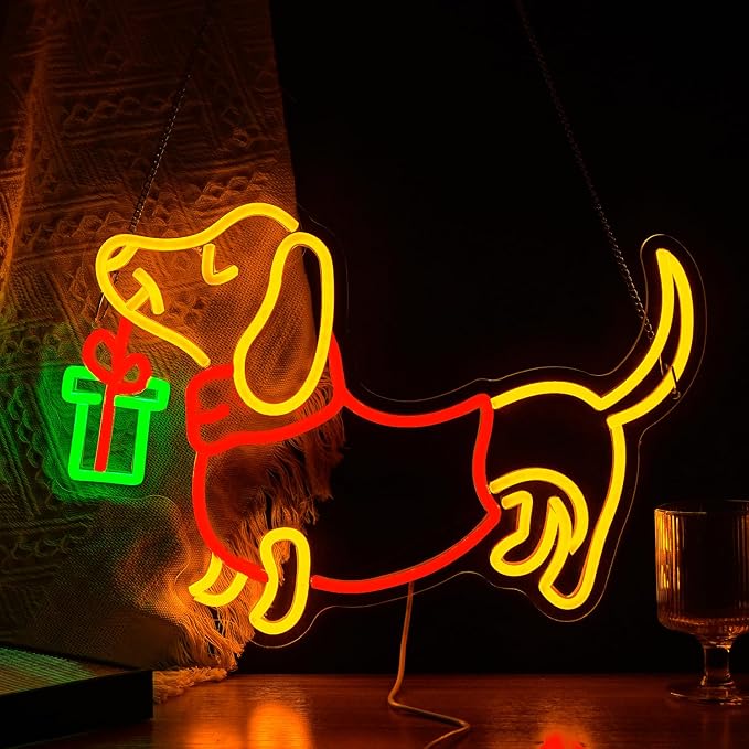 Dachshund Neon Sign LED Neon Cute Poppy Light for Wall Decor Dog Light Up Sign for Bedroom Christmas Party Decor gift Neon Sign(16.5”*11.8”)
