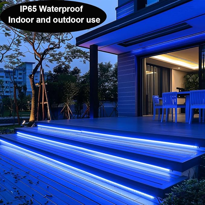TOPAI 12V COB LED Strip Blue 16.4ft Dotless Outdoor IP65 Waterproof | High Density 480LEDs/M, Cuttable, Flexible, Self Adhesive Easy Install for Bar counter, Liquor cabinet