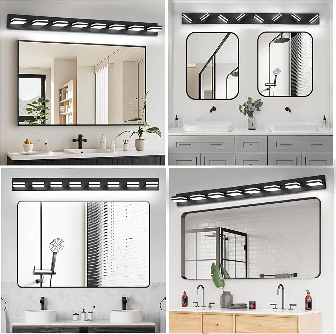 IZORRO LED Modern Bathroom Lights Fixtures(8-Light,Dimmable,360°Rotate),Matte Black Acrylic Wall Lighting,Vanity Lights for Bathroom Over Mirror - 6000k 48In （No Assembly Required）