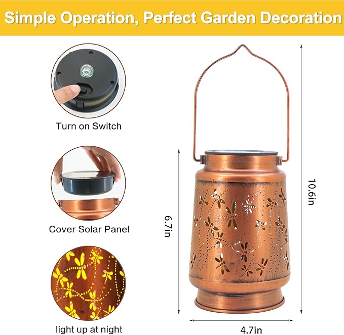 Mothers Day Gifts, 2 Pack Dragonfly Birthday Gifts for Women Mom Grandma Solar Lanterns Outdoor Waterproof Garden Decor Hanging LED Decorative Light for Patio Yard Lawn Gardening Gifts