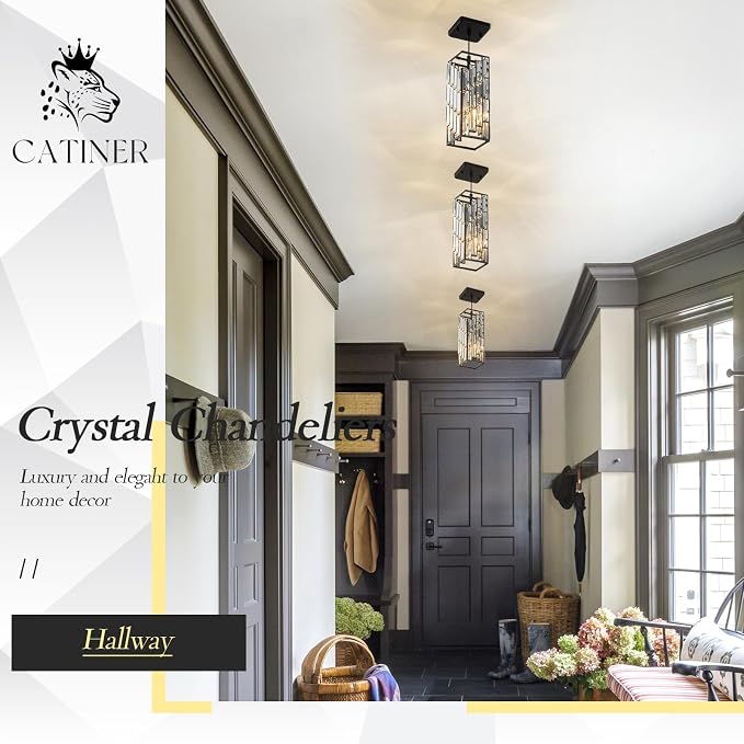 CATINER Black Crystal Pendant Light 3-Pack, Mini Hanging Light, E26 | Black crystal pendant lights 3-pack with adjustable 70.8" cords, E26 base, dimmable for kitchen island lighting
