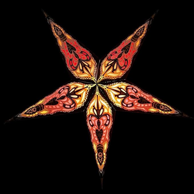 Lantern Lampshade Paper Star Light Shades Large 60cm Hanging Decorations for Christmas Wedding Home Decoration Birthday Party Foldable 5 Pointed Star (Glitter Black, Yellow, Red)
