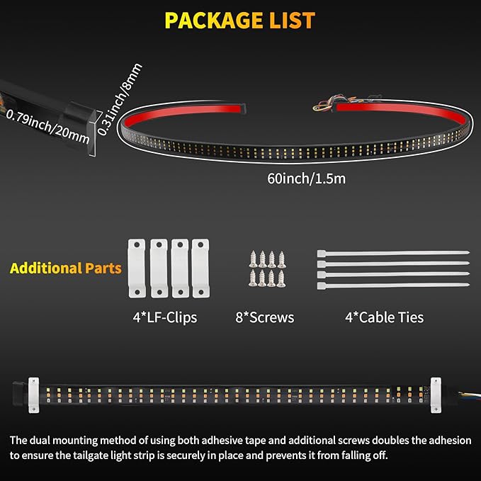 1797 Tailgate Light Bar 60 Inch LED Brake Light Strip for Truck Bed Turn Signal Reverse fit Car Pickup Trucks Exterior Rear Accessories 12V Waterproof