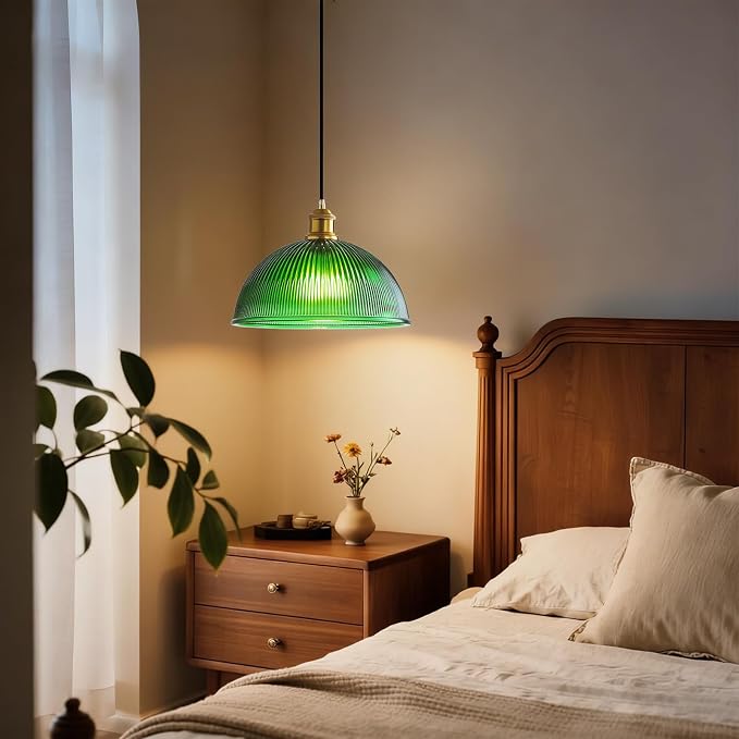 XZHGCEE Plug in Pendant Light: Hanging Light Plug in Green Glass Hanging Lamp, Pendant Lighting for Kitchen Island, Bedroom, Dining Room, Living Room, No Bulb