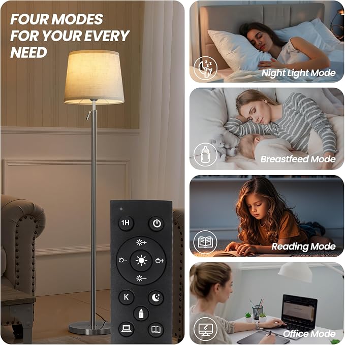 Floor Lamp Height Adjustable with Remote Control for Living Room Silver | Height adjustable 55" to 67" Silver Standing lamp Bright Dimmable 12W Bulb with Remote for living room bedroom corner
