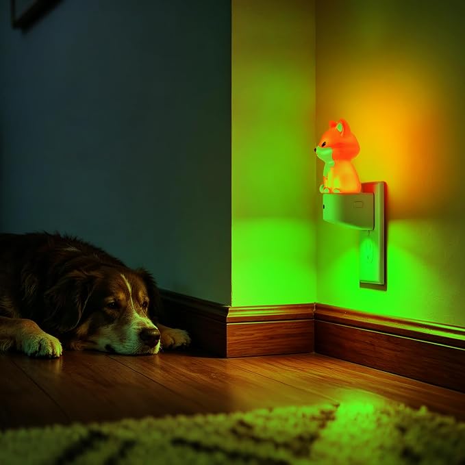 Night Light for Kids,Brown Fox Night Lights Plug into Wall,2 Pack | 8 Colors+ Soft White 3000K Nightlight,Dusk to Dawn Sensor,Nightlights for Kids Room Bedroom,Birthday Gift