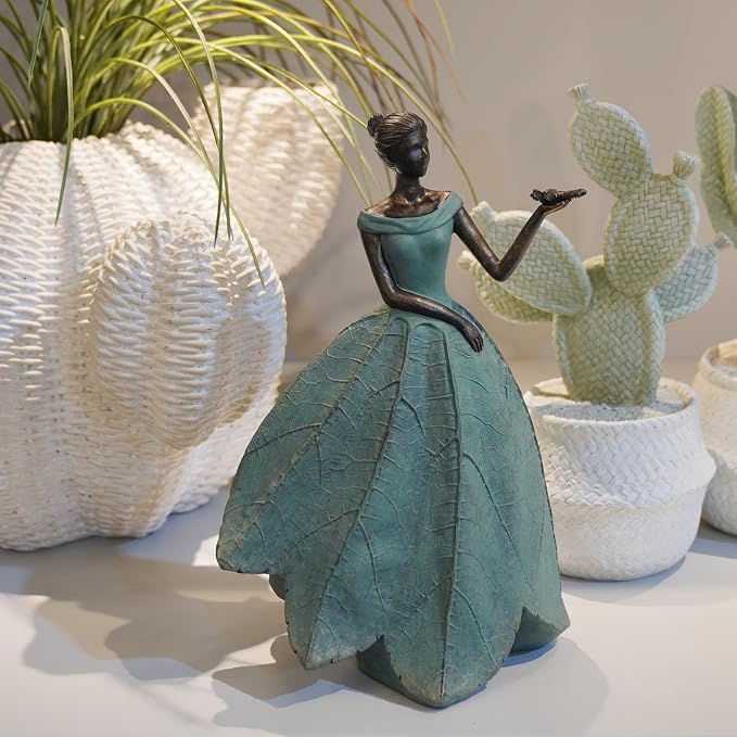 Guichifun Fairy Statue Leaf Angel Girls with Dragonfly 7.4 x 5.25 x 12 Inch | Resin, Home Decoration, Rustic Garden, Indoor/Outdoor Use, Yard Figurines Gift