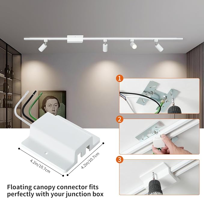 39FT H Track Lighting Rail Kit, White 120V H Type Track Rail System | Includes Floating Canopy Connector, I/L/T Connectors, End Caps and Live End Feed. Compatible with H style 3-wire Track heads
