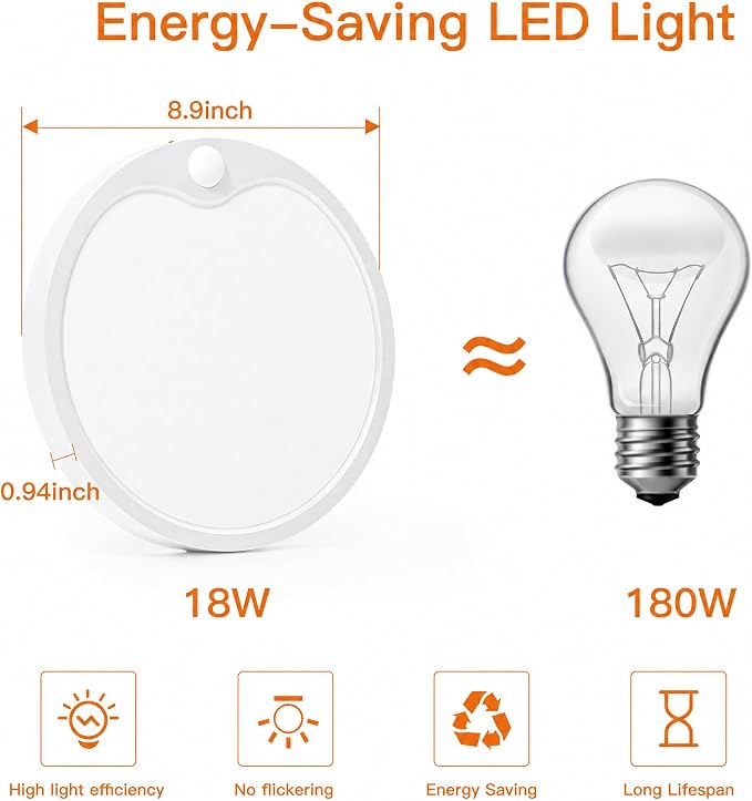 TALOYA 4-Pack Motion Sensor Ceiling Light,18W 6500K 8.9" LED Flush Mount | PIR Motion Detector, Day/Night Modes,Hardwired Ceiling Light for Closets,Hallways,Stairways, Garages,Basements,Porches