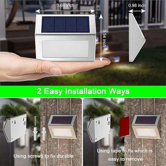 JSOT Solar Powered Lights Ideal for Step, Fence, Deck, Stair-Cool White-16P | Stainless Steel, Waterproof, Automatic Dusk to Dawn, Anti-Rust, Energy Efficient, Perfect for house decor