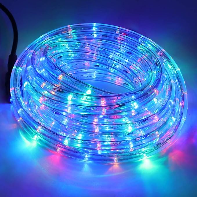 30ft 2-Wire Waterproof 1/2" LED Rope Light Kit, 110V-120V PVC 30 LED/M Tube Lights Strip for Background, Outdoor, Christmas, Home Decoration(Multi-Color)
