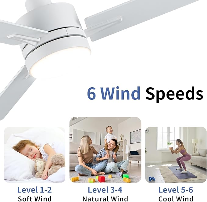 LANMEL Metal Ceiling Fan with Lights and Remote, 42 Inch, White | Modern Low Profile Flush Mount, Reversible, 3CCT Dimmable, Quiet, LED, For Bedroom, Living Room, Indoor/Outdoor Patio Use