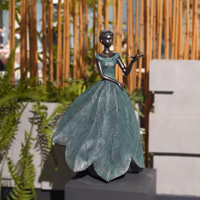 Guichifun Fairy Statue, Leaf Angel Girls with Dragonfly, 12 x 8.5 x 18 | Resin, Home Decoration, Rustic Garden, Indoor/Outdoor, Yard Figurines Gift