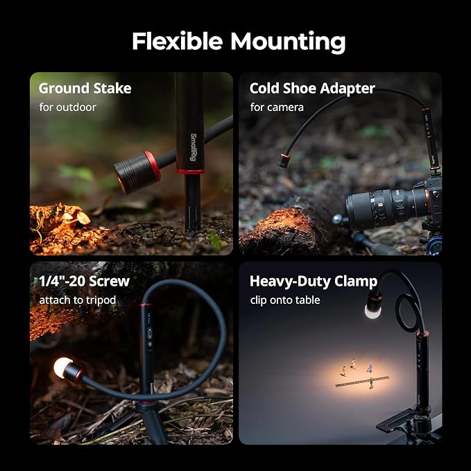 SmallRig RM 01B Macro Photography LED Light 1800K-7500K, Adjustable Beam Angle, Bendy Light for Fungi Photography with OLED Screen, Filters, Adapter, Clamp, Diffuser, Barndoor, Stake, IP54 Rating-6225