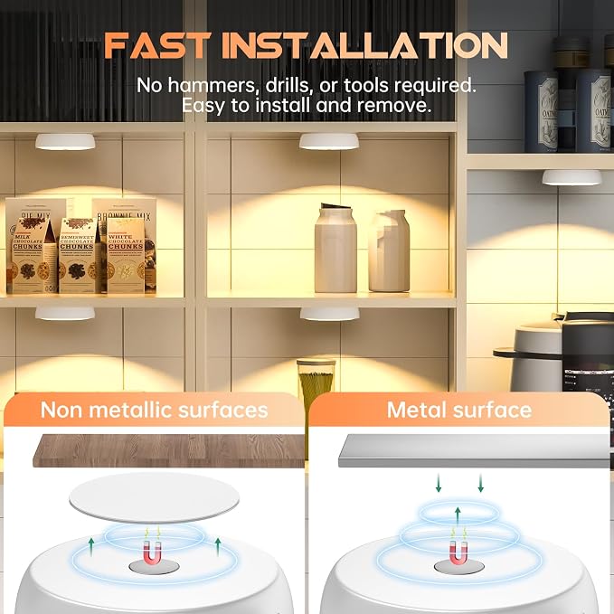 Motion Sensor Closet Lights, USB-C Rechargeable Under Cabinet Puck Lighting with RGB & 3 Color Temperatures, Dimmable Battery Powered Step Lights for Kitchen, Stairs, Wardrobe