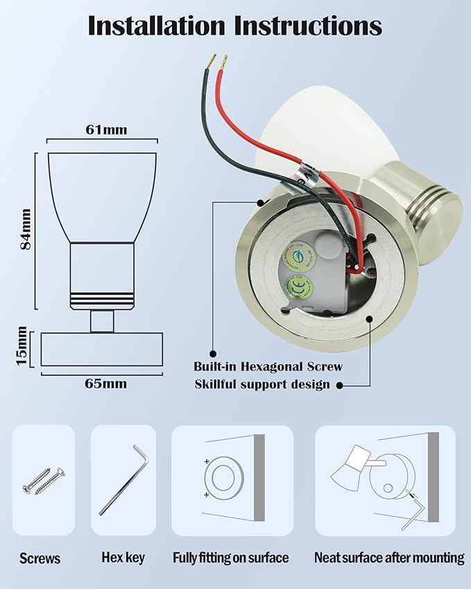 THALASSA RV Interior Lights LED 12V Fixtures Dimmable Boat Reading Lamp 12 Volts 3W Wall Sconce LED for Marine Caravan Camper Van Indoor Warm White Sconces Lighting