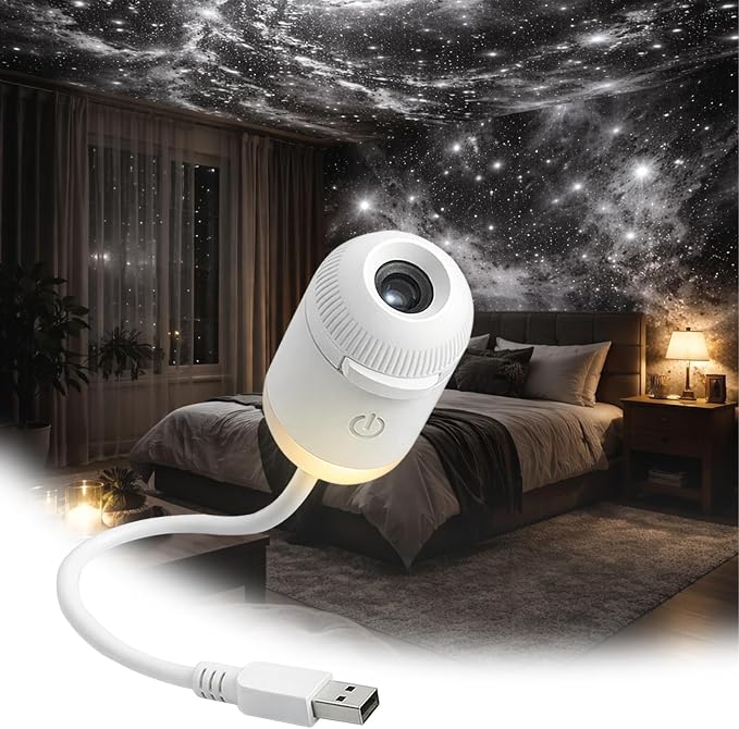 2-in-1 Galaxy Projector Night Light with 12 Sliding Projection Films, Adjustable Brightness 360° Rotating Design and USB Power for Car and Bedroom Decoration for Adults and Kids