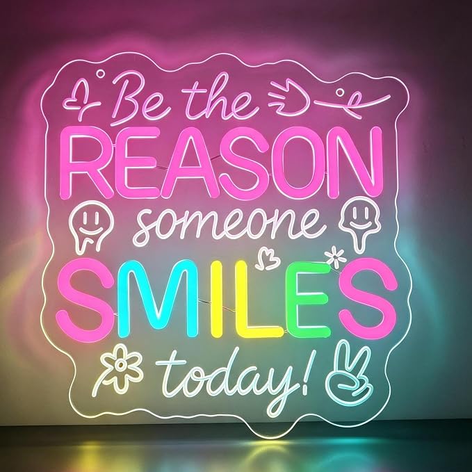 Be the Reason Someone Smiles Neon Sign for Wall Decor | Dimmable positive neon light, bedroom living room decor, birthday gift for teen girls friends, size 11.8*11.2 in