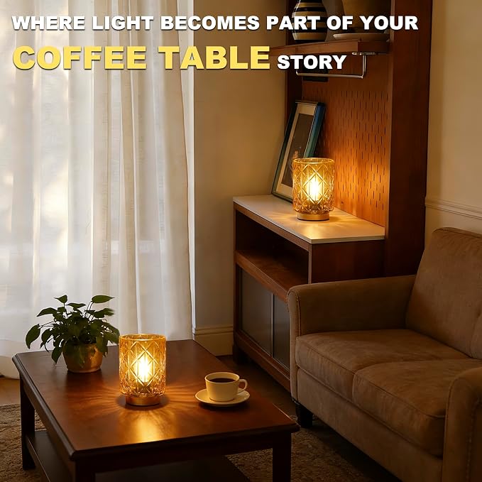 ULAROOM 2 Pack Battery Operated Decorative Lamp,Amber | Cordless Samll Battery Accent Lamp with Timer for Bedside,Warm White Cozy Ambient Table Lamps for Shelf/Entryway/Table Decor