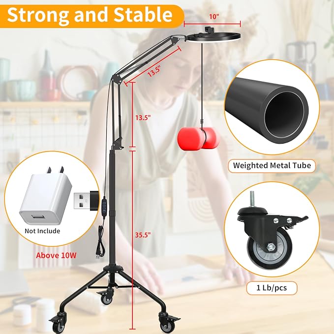 LUXSURE Ring Light Tripod for iPhone,Ring Light with Stand and Phone Holder,LED Overhead Camera Mount with Casters,Phone Tripod with Light and Remote for Video Recor