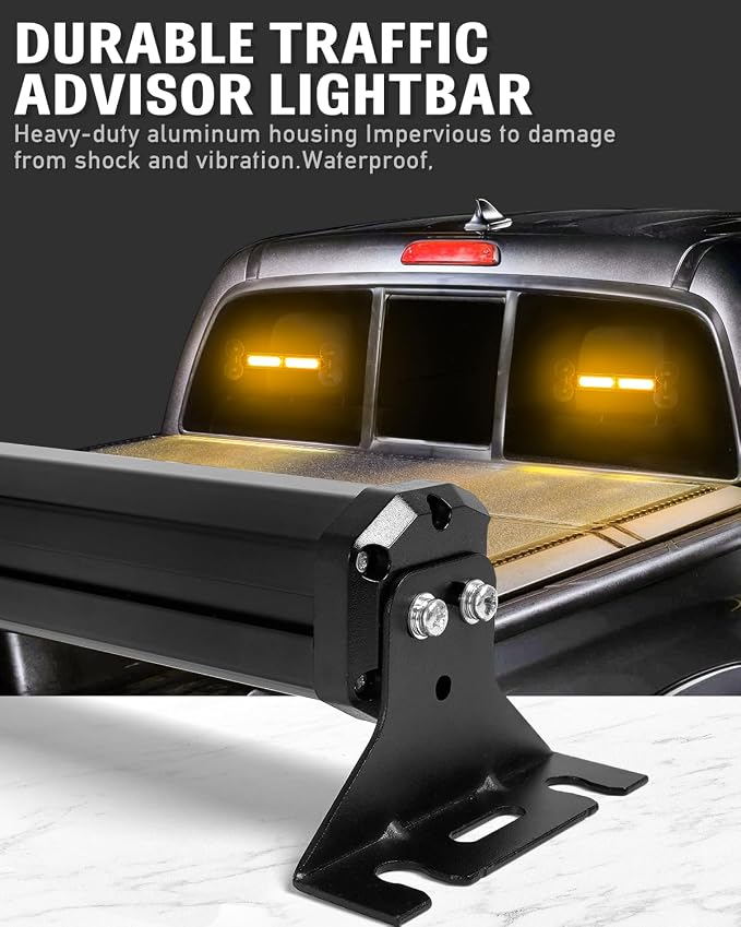HLauto 1002L Emergency Strobe Traffic Advisor Light Bar: 40LED Dash Safety Warning Flashing Front/Rear Windshield Visor Light for Construction Vehicle, Trucks (2x10.7inch, Amber)