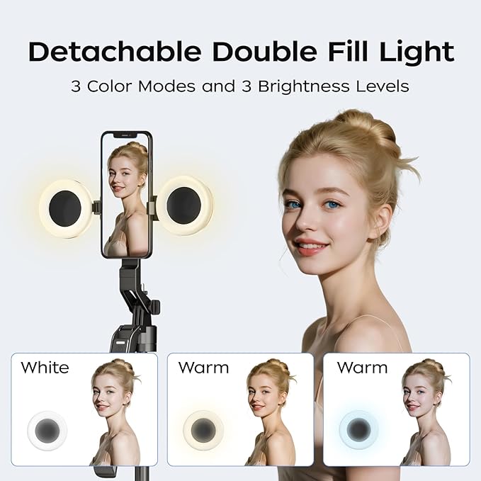 FUNSNAP 70.9" Auto Face Tracking Selfie Stick Tripod for iPhone Android with Lights, No App, 360°Rotation Tripod that Follows Your Movement with Remote Control for Live Streaming, TikTok, YouTube