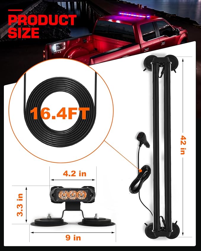 42" 206 LED Rooftop Emergency Traffic Advisor Lights Tow Truck Light bar w/Magnetic Base for Safety Construction Vehicles Trucks Pickup Snowplow Plice Fire Truck, Red/Blue