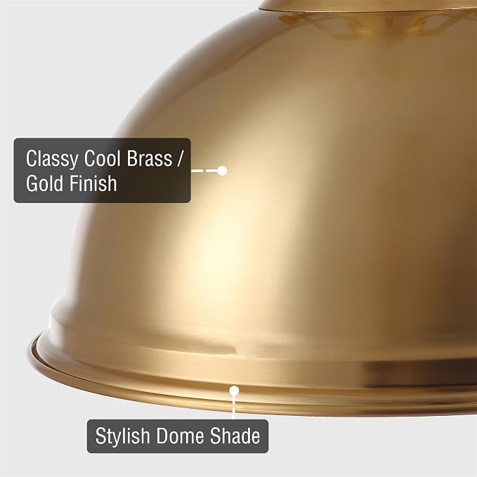 Kira Home Belle 14" Modern Industrial Pendant Light for Kitchen Island | Classic Dome Metal Shade, Retro Mid-century Profile Design, Premium Cool Brass Finish Ceiling Hanging Fixture