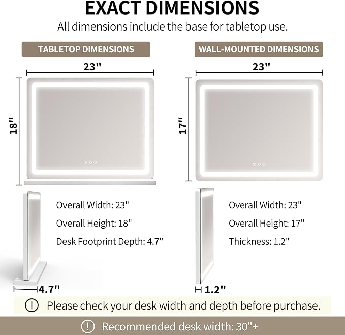 ROLOVE 23"x 18" Large Vanity Mirror with Lights, LED Makeup Mirror for Dresser and Desk, 10X Magnification, Dimmable Touch Control, Wall Mounted or Tabletop Mirror for Bedroom (White)