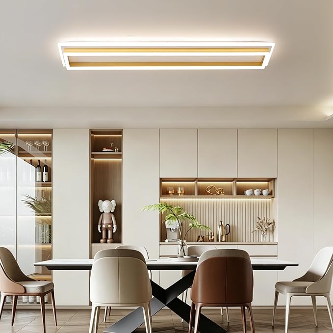 Dimmable Led Ceiling Light with Remote Control Modern Linear Flush Mount Ceiling Lighting Fixture Acrylic Long Ceiling Lamp for Living Room Kitchen Dining Room Hallway (Gold,39.3inch)