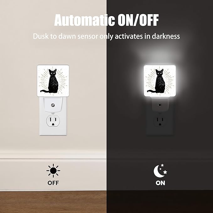 Black Cat Night Light, Cute Pet Night Lights Plug into Wall Decorations for Bedroom, Bathroom, Hallway, Kitchen, Dusk to Dawn Sensor Nightlights for Boys Girls Women Men Room Gifts